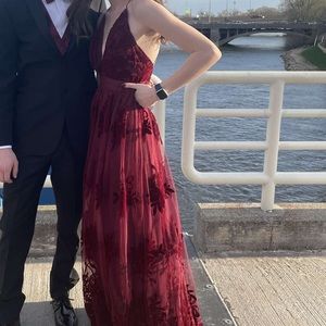 Long velvet dress size small red